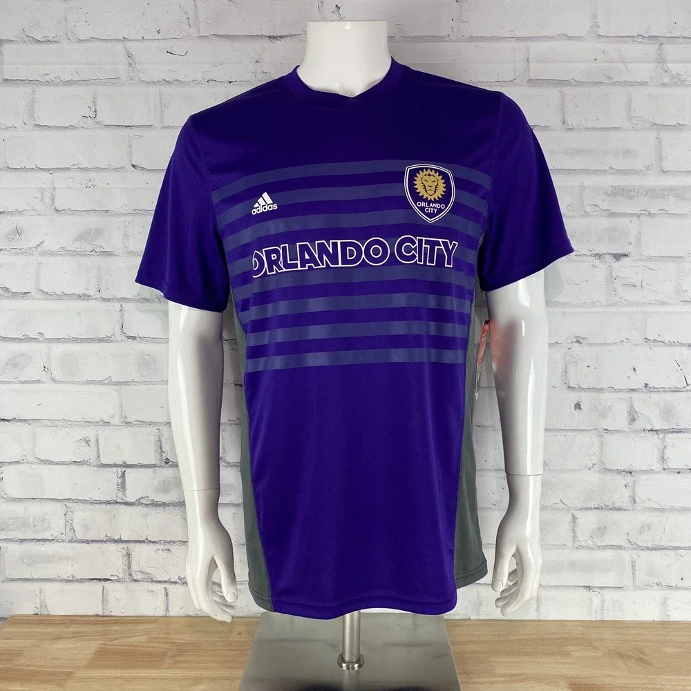 Adidas Soccer Shirt Men's Medium Orlando City Soccer Club Lions MLS Purple NWT - Picture 2 of 14